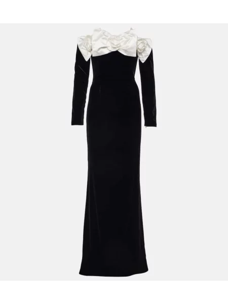 Žametna obleka Alessandra Rich z lokom iz rebrastega žameta črna
