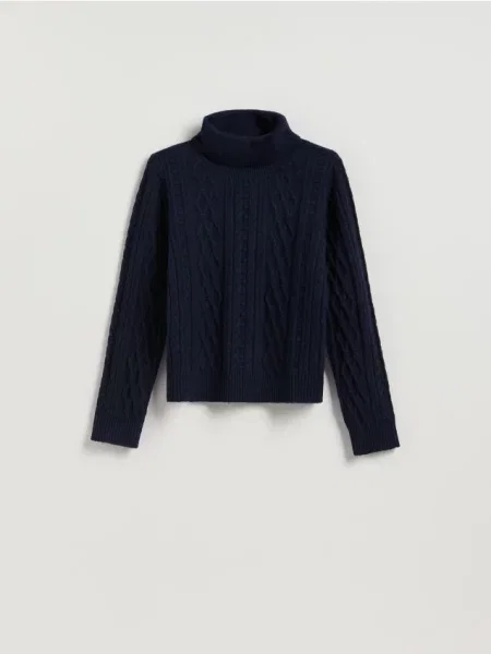 Reserved Sweter z warkoczowym splotem granatowy