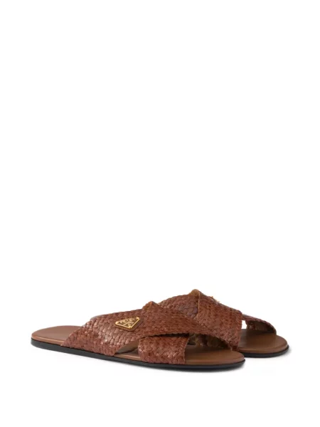 Papuci Prada din piele maro