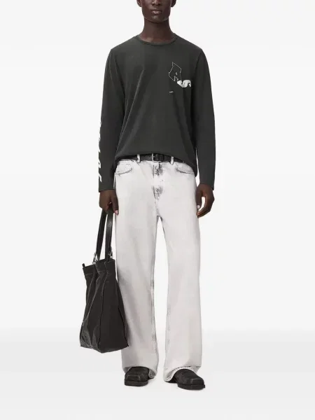 Lung cămașă Allsaints cu imagine negru