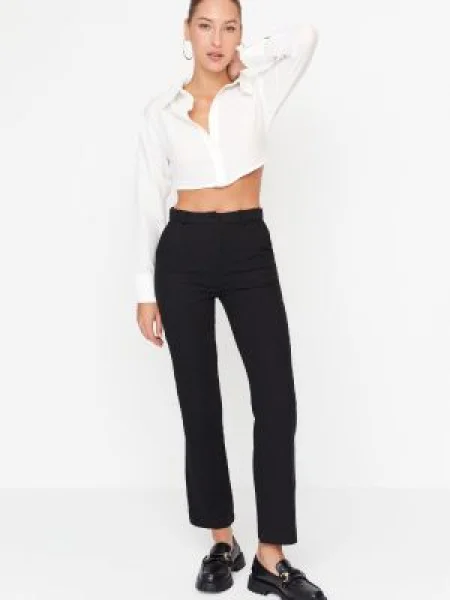 Pantaloni Trendyol cu talie înaltă negru