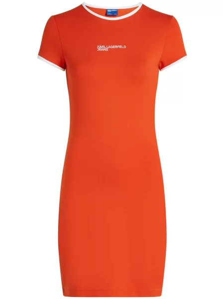 Rochie din denim Karl Lagerfeld Jeans cu broderie portocaliu