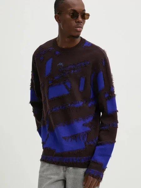 Вълнен пуловер A-COLD-WALL* Frontage Knit Crewneck виолетово