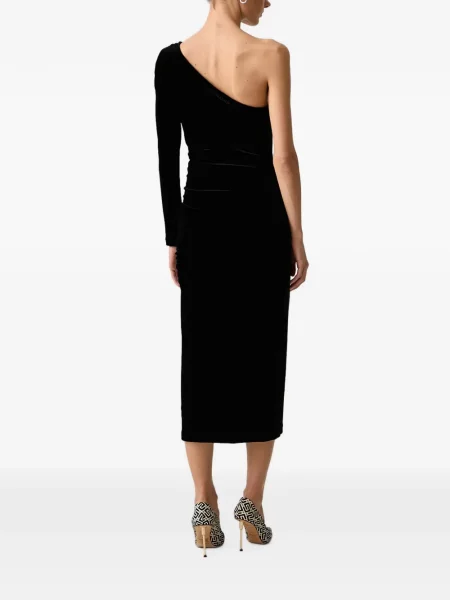 Rochie midi Armani Exchange de catifea cu un umăr gol negru