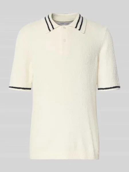 Bluzka z dzianiny z kołnierzykiem polo model ‘SAPEDRO POLO’ Samsoe Samsoe biała