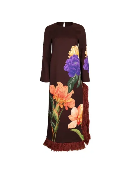 Rochie maxi Borgo De Nor cu pene cu model floral maro