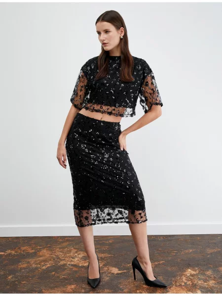 Fustă midi Koton cu paiete până la genunchi