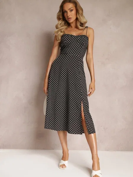 Rochie Cloș Midi cu Buline pe Bretele Mabella neagră