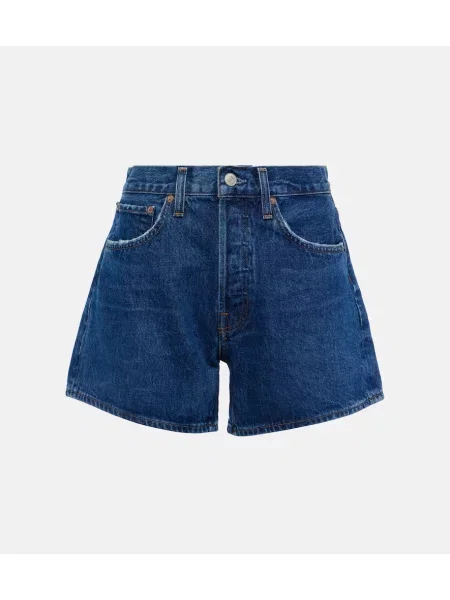 Długie szorty jeansowe Agolde z wysoką talią niebieskie