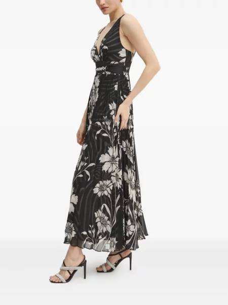 Rochie Marciano cu model floral plisată de costum negru