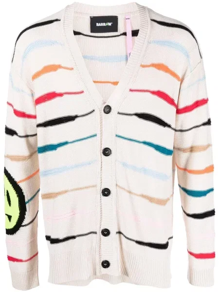 Pruhovaný kardigan Barrow s potiskem s výstřihem do v