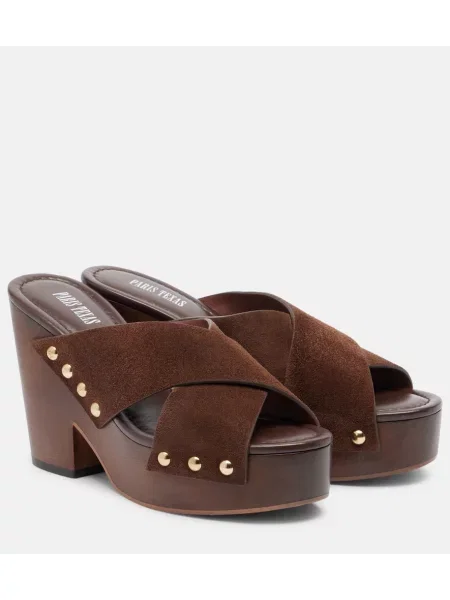 Mules Paris Texas iz semiša s platformo rjava