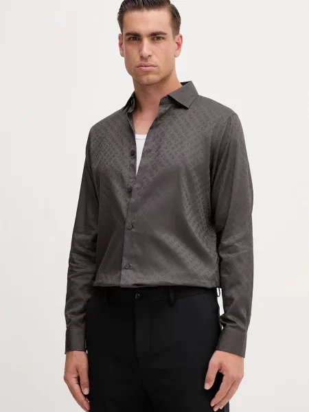 Риза Armani Exchange със стандартна кройка с италианска яка сиво