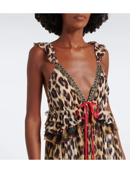Rochie maxi Camilla de mătase cu imagine cu model leopard
