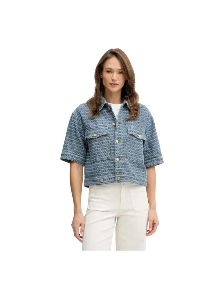 Kurtka o kroju relaxed fit z tkaniny stylizowanej na denim z na piersiach model Ebba' Mos Mosh niebieska