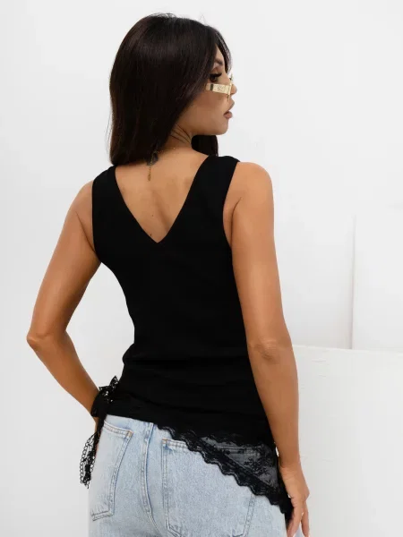Top Rue Paris cu dungi cu bretele negru