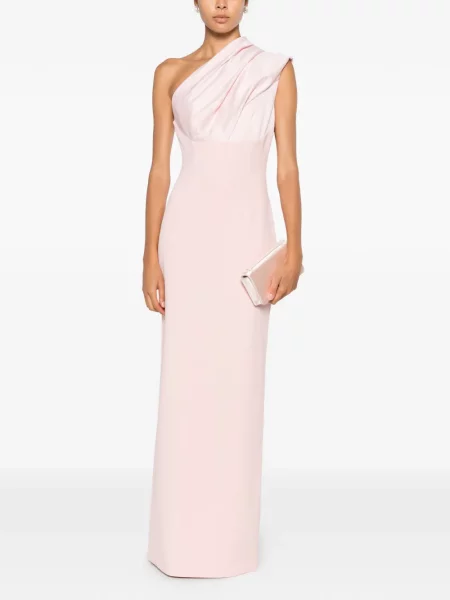 Rochie maxi Solace London drapată cu un umăr gol roz