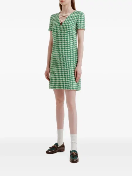 Μικρός φόρεμα Valentino Garavani houndstooth tweed πράσινο