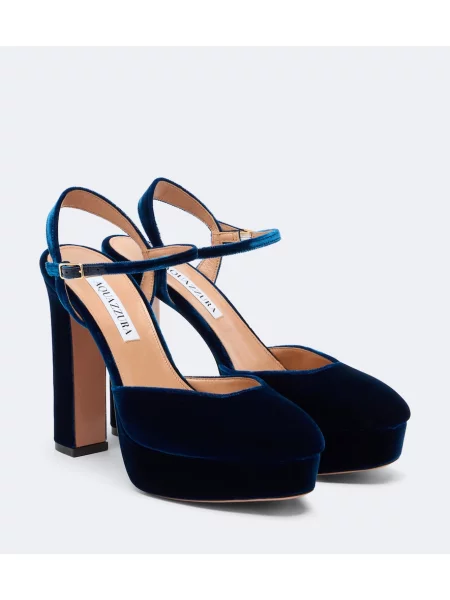 Pantofi cu toc Aquazzura de catifea cu platformă albastru
