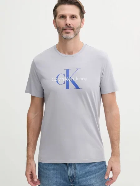 Тениска Calvin Klein Jeans лилаво с принт виолетово