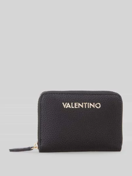 Lniany portfel Valentino z logo czarny