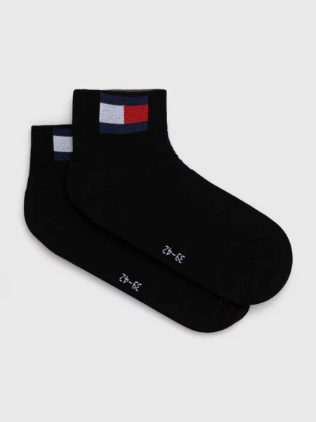 Krótkie skarpety z nadrukiem z logo w zestawie 2 szt. Tommy Jeans czarne