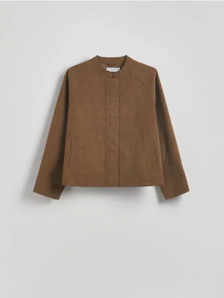 Reserved Geacă cu efect de piele întoarsă verde-maroniu verde