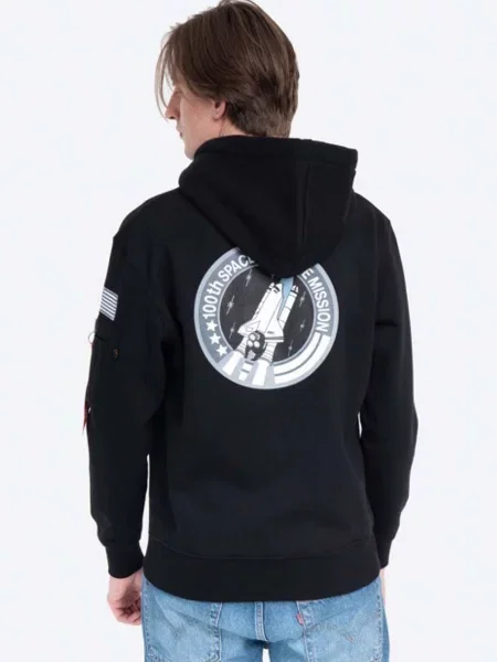 Mikina Alpha Industries Space Shuttle Hoody s kapucí s potiskem černá