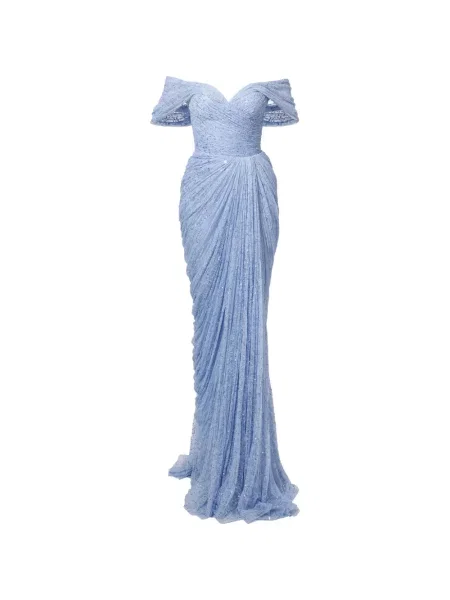 Rochie maxi Iris Serban cu paiete drapată albastru