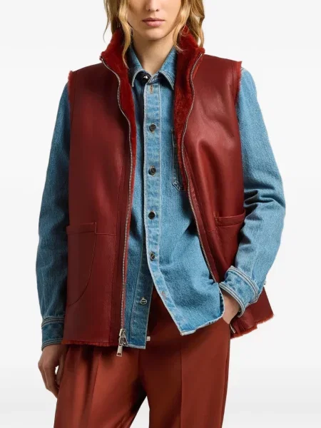 Reversibil vestă Kiton din piele de oaie roșu
