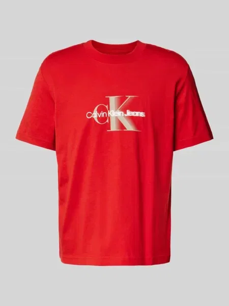 T-shirt z nadrukiem z logo i okrągłym dekoltem Calvin Klein Jeans czerwona
