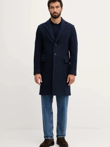 Палто с вълна United Colors of Benetton синьо