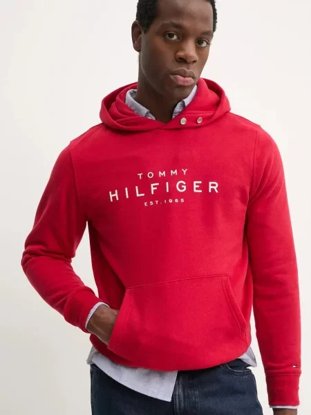 Pulover Tommy Hilfiger s kapuco rdeča
