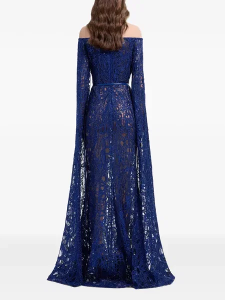 Rochie maxi Elie Saab cu broderie albastru
