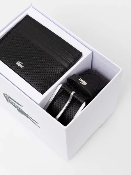 Портфейл за карта и кожена каишка Lacoste черно