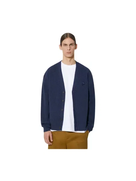 Neil Barrett kardigan Bold Fox Head Patch Comfort Ribbed Cardigan granatowy niebieski