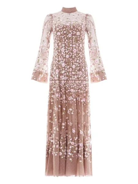 Sukienka maxi Needle & Thread do kolan garniturowa różowa