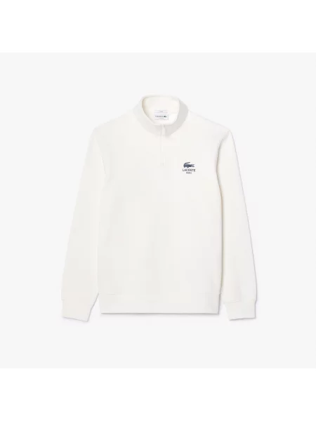 Lacoste Bluza Z Wysokim Kołnierzem biała