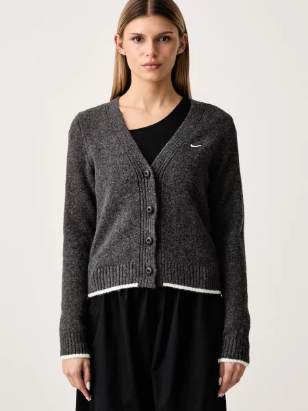 Nike Sportswear kardigan dámský s příměsí vlny Chill Knit šedý