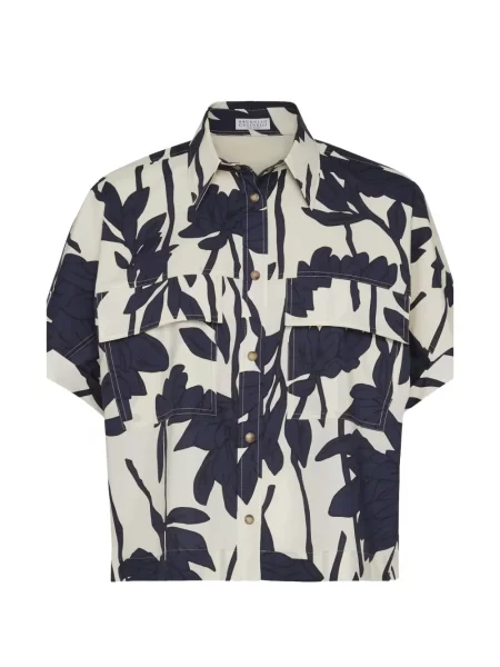 Scurt cămașă Brunello Cucinelli cu model floral cu imagine alb