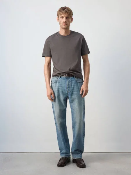 Koszulka slim fit ciemnoszary Mężczyzna L MANGO MAN