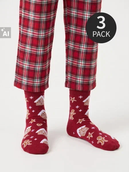 Sinsay ponožky s vánočním motivem 3 pack kaštanová