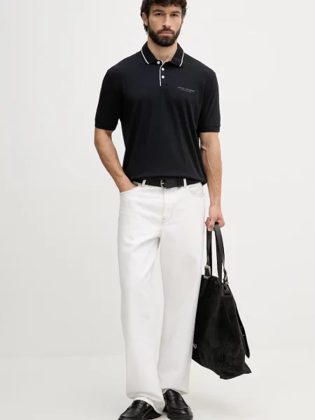 Armani Exchange polo majica z bombažem modra