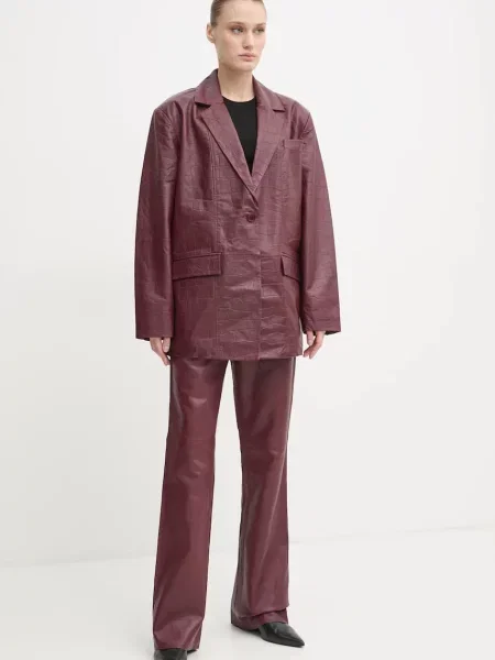 Шкіряний піджак Gestuz однобортний однотонний червоний