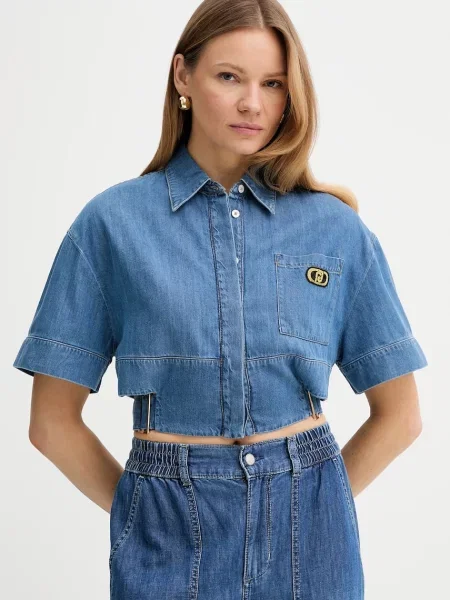 Дънкова риза Liu Jo дамска със стандартна кройка с класическа яка синьо