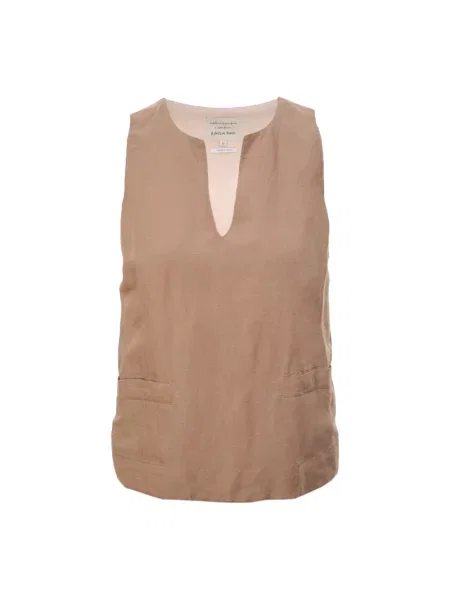 Lniany top Alessia Santi z dekoltem w serek brązowy