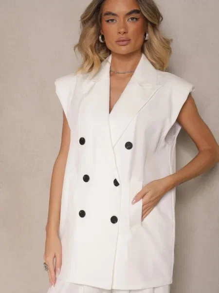 Garniturowa Kamizelka z z Usztywnioną Linią Ramion Ellamira biała