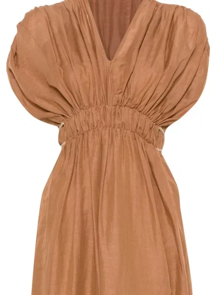 Rochie maxi 120% Lino cu decolteu în V maro