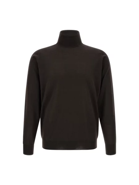 Lniany sweter z golfem John Smedley brązowy