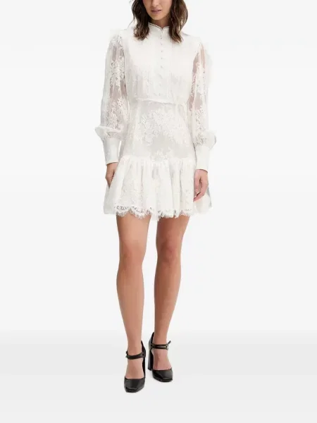 Rochie mini Bardot cu model floral din dantelă alb